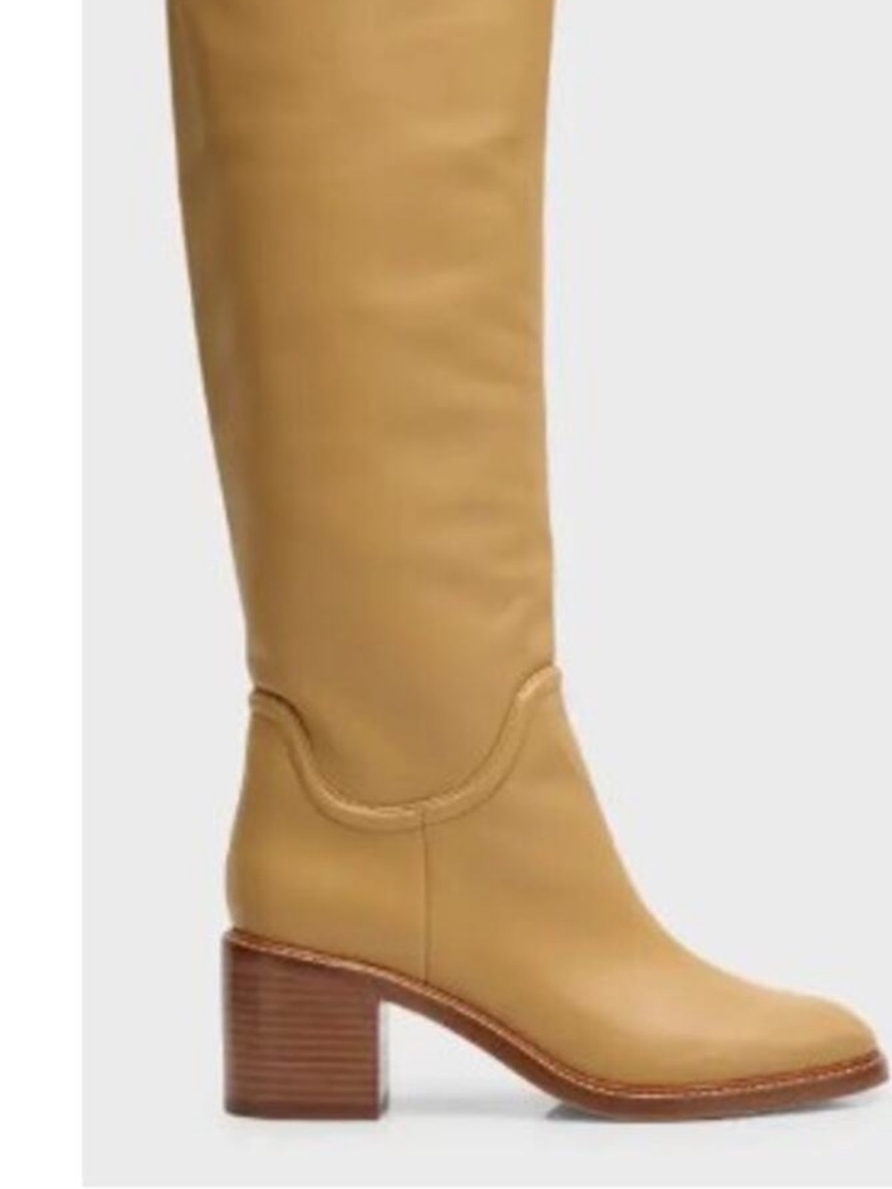 Vince Tall Tan Leather Block Heel Boots